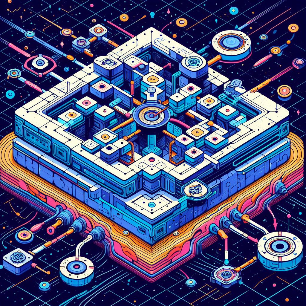 Illustration of an N-dimensional action space and multi-stage hierarchical learning in neural networks, with Copilot logo, in JPG format:  OIG2.SDaAgYkpjnq50lCf9kk5.jpg